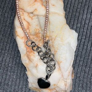 Elegant Silver and Pink Pearl Locket Necklace